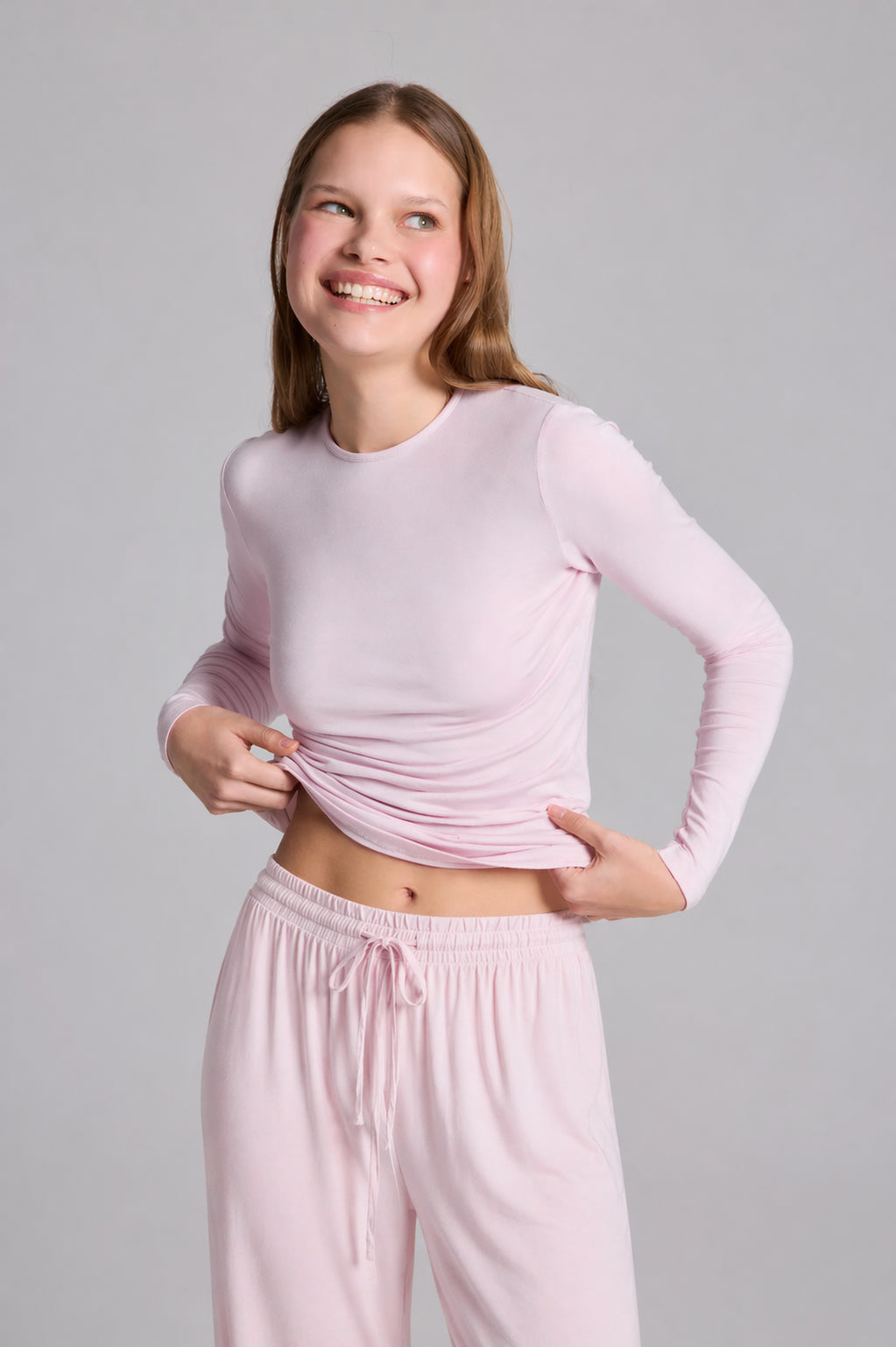 IDA JERSEY UZUN KOLLU TOP X ZOE LOUNGE PANTOLON TAKIM - PEMBE